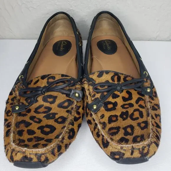 Clarks Dunbar Womens 9 Cruiser Pony Hair Slip-on Moccasin Loafers Leopard Print - Picture 2 of 16